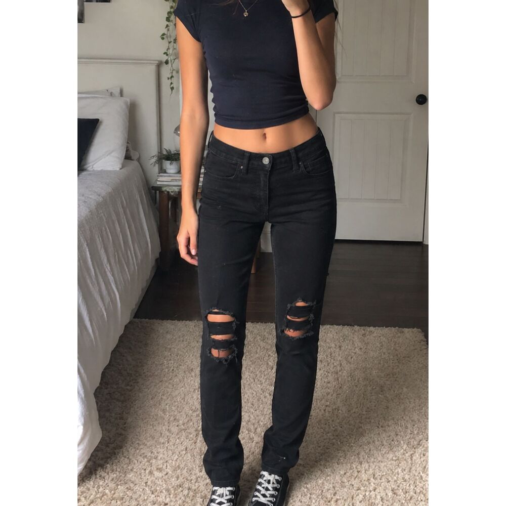 Hollister High Rise Super Skinny Jeans Black Distressed 00R W23 L28 Stretch